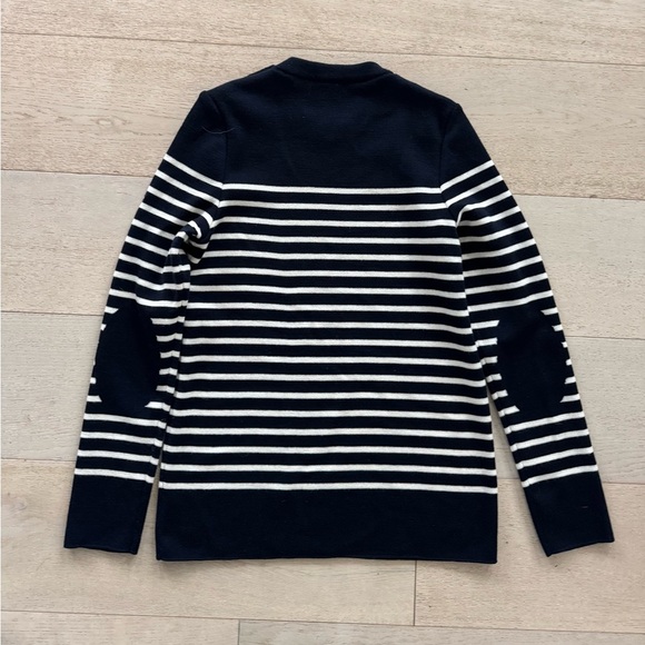 NWOT Saint James Bregancon Jacquard striped navy ivory wool sweater elbow patch - Picture 7 of 12